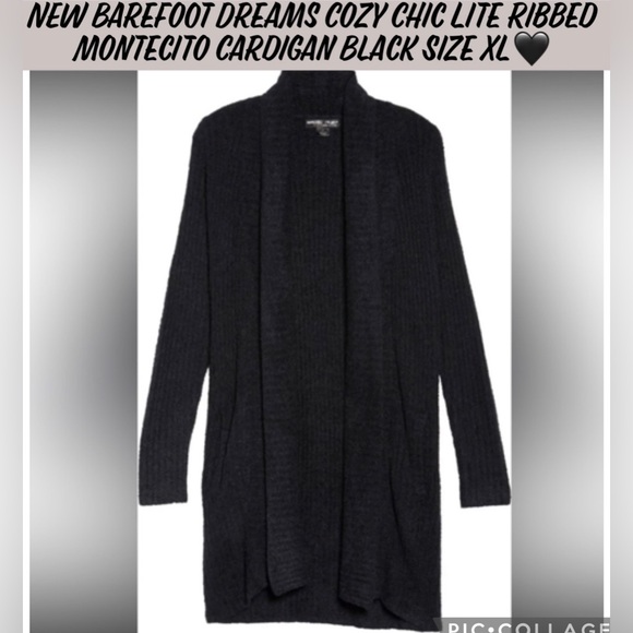 🎉HP🎉New! Barefoot Dreams Cozy Chic Lite Ribbed Montecito Cardigan Black Size XL - Picture 8 of 8